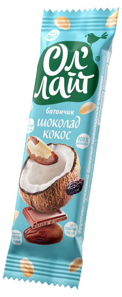 Батончик ОЛ ЛАЙТ, шоколад с кокосом, 30 гр./All Light chocolate with coconut sweet bar 30 g 