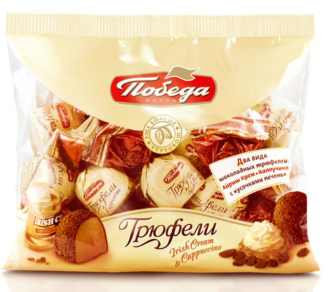 АССОРТИ конфет ПОБЕДА, шоколадные трюфели (2 вида, ликер Айриш Крем, Каппучино с печеньем в темном к