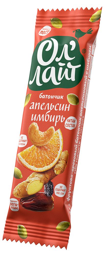 Батончик ОЛ ЛАЙТ, апельсин с имбирем, 30 гр./All Light orange with ginger 30 g sweet bar